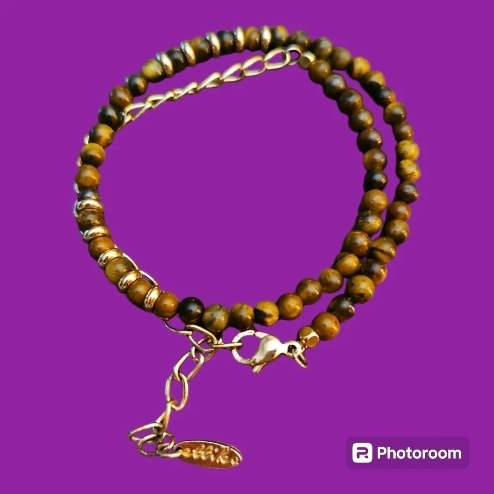 ETTIKA Dainty Brown Tiger Eye Beaded Chain Wrap Bracelet